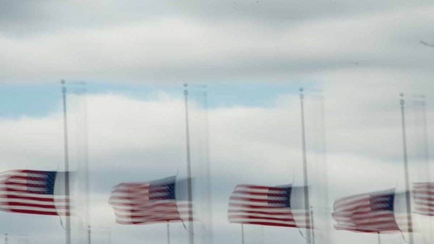 US flags flutter in strong wind in front of the Washington Monument in Washington, DC, on March 2, 2018.
A major winter storm pounded the US East Coast on Friday, whipping up strong winds and dumping heavy rain and snow, forcing the cancellation of several thousand flights and the closure of federal government offices in Washington. Coastal flooding alerts were issued from New Jersey to Massachusetts with winter weather advisories, winter storm warnings and high wind warnings in effect from the Northeast to the Mid-Atlantic, the National Weather Service said.
 / AFP PHOTO / NICHOLAS KAMM        (Photo credit should read NICHOLAS KAMM/AFP via Getty Images)