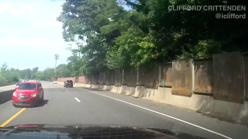 Dashcam footage shows a driver headed the wrong way on I-66 in Northern Virginia on June 10, 2021.