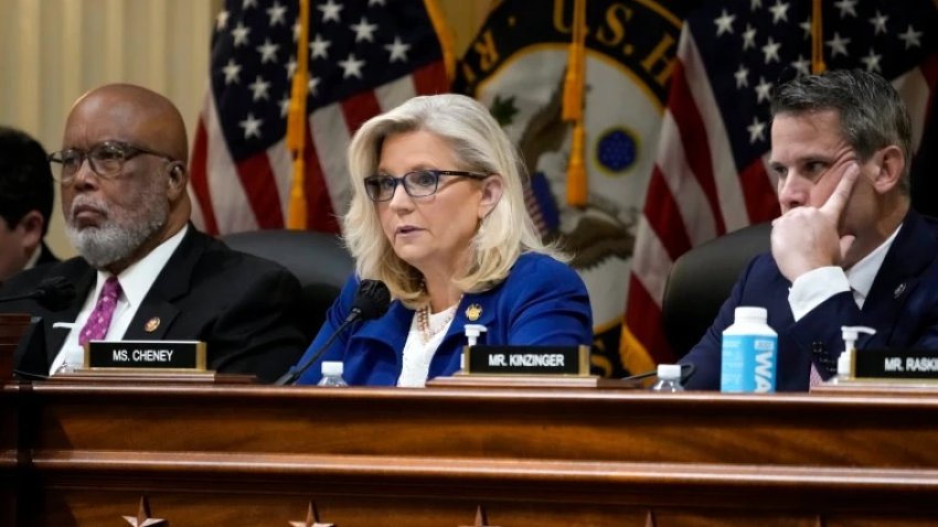 Former GOP Rep. Liz Cheney of Wyoming and other members of the House Select Committee on the January 6 Attack.