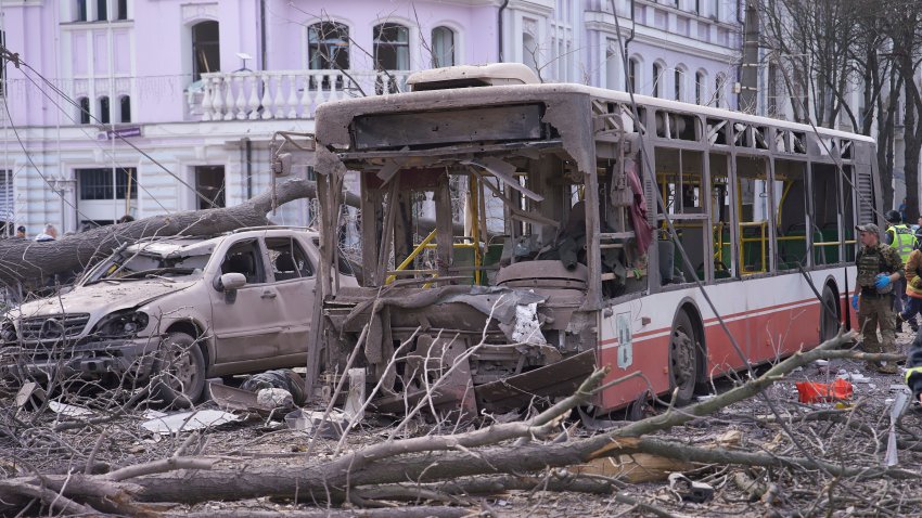 The city center in the aftermath of the Russia's missile attack that killed more than 30