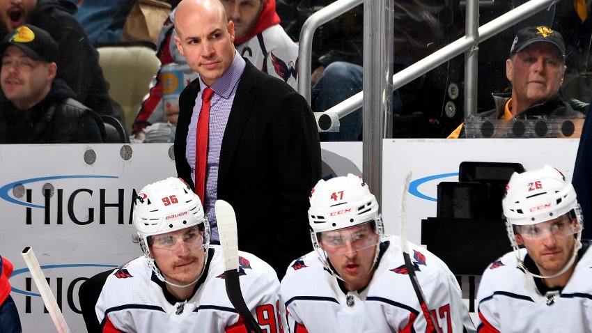 Spencer Carbery of the Washington Capitals looks on against the Pittsburgh Penguins.